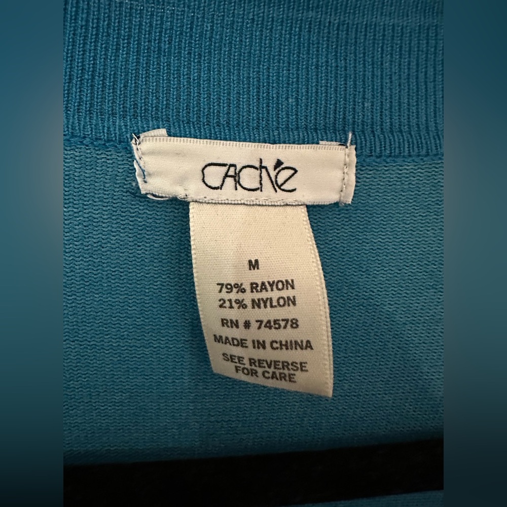 Cache Teal Long Sleeve Dress with Button Accents (M) - Picture 10 of 16